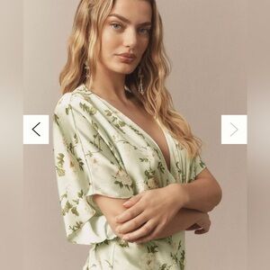 BHLDN Amelia Deep-V Flutter-Sleeve Satin A-Line Gown